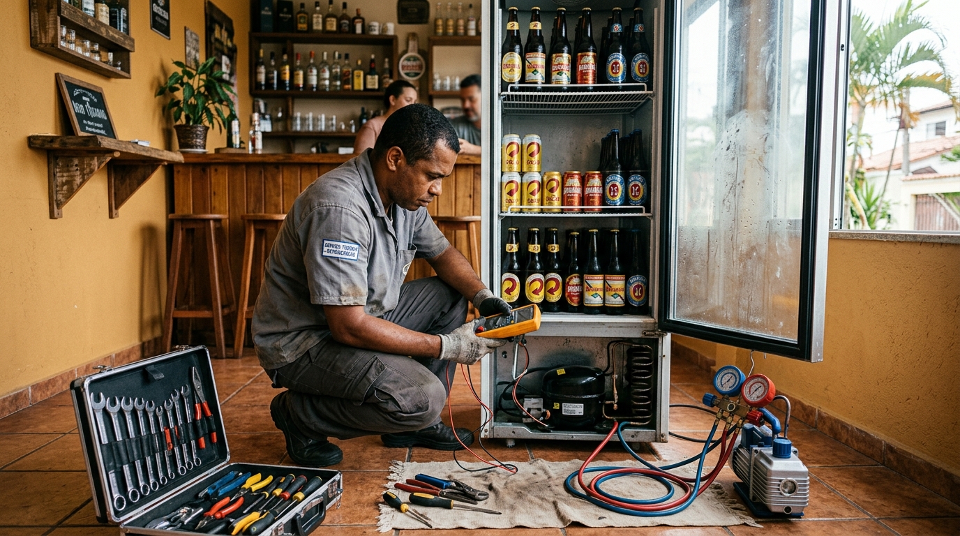 Substituição do termostato de uma cervejeira em Florianópolis‑SC