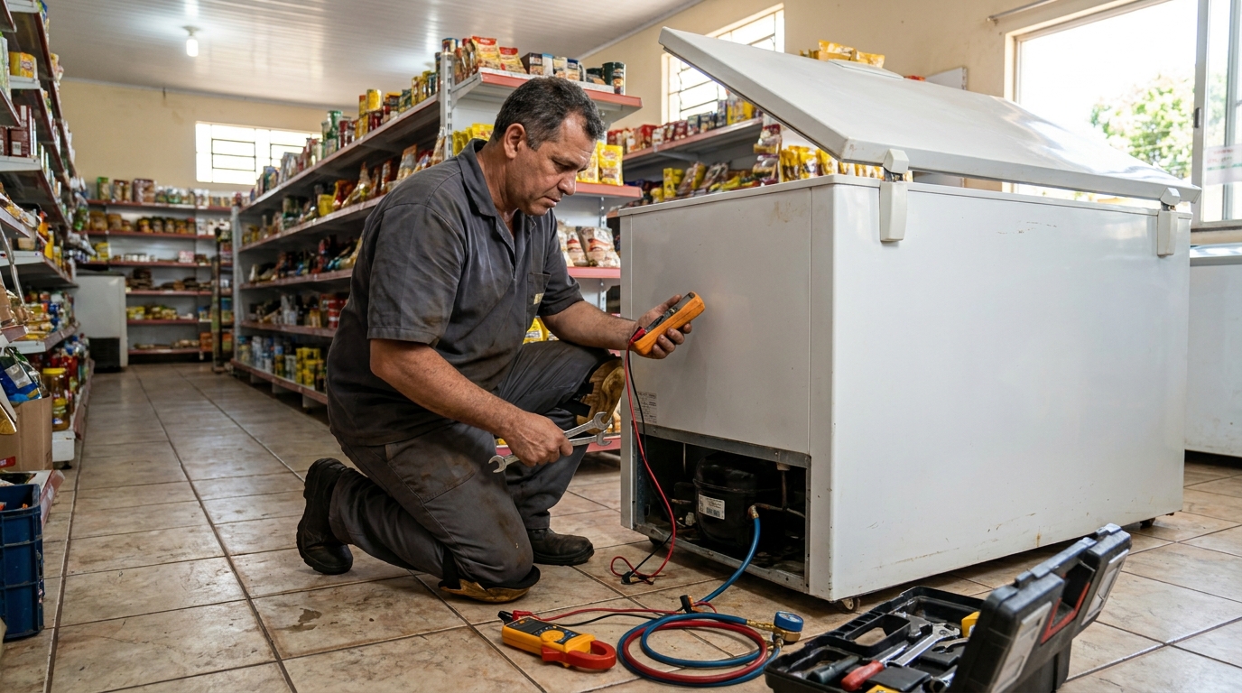 Troca de termostato de freezer em atendimento em Florianópolis‑SC